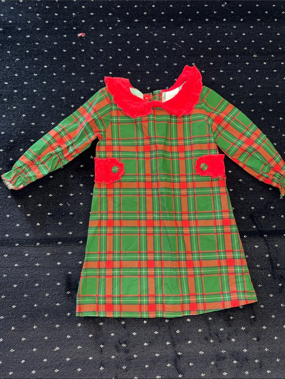 Holiday Plaid Green and Red Long-Sleeve Kids Dress - Picture 1 of 6